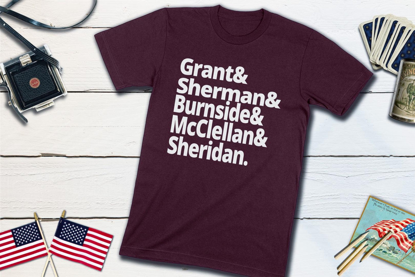 Union Army Generals - Grant, Sherman, Burnside, McClellan, Sheridan - US Civil War-Unisex T-shirt-Yesteeyear