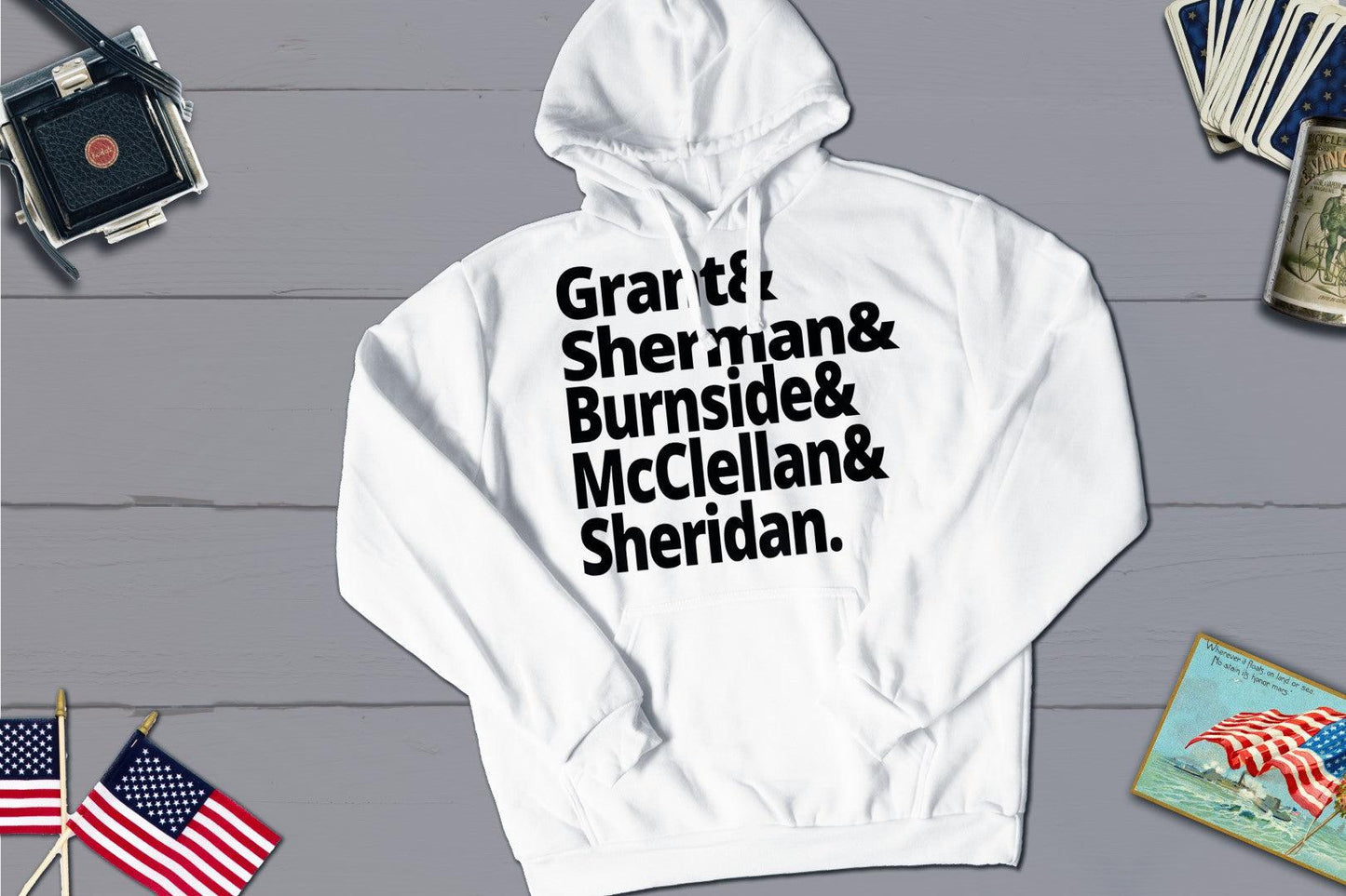 Union Army Generals - Grant, Sherman, Burnside, McClellan, Sheridan - US Civil War-Hooded Sweatshirt-Yesteeyear