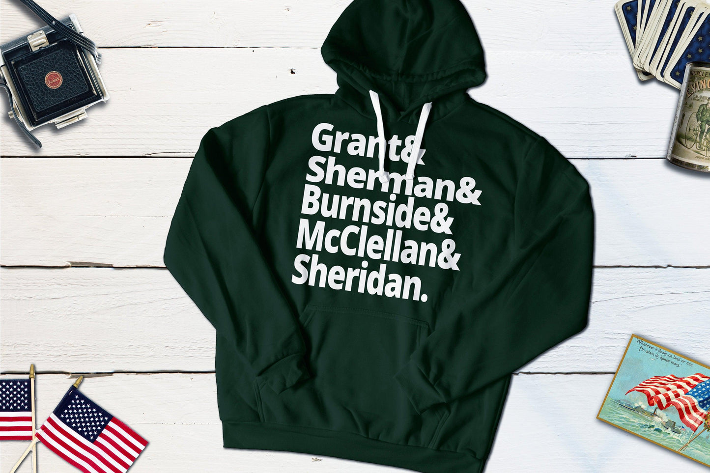 Union Army Generals - Grant, Sherman, Burnside, McClellan, Sheridan - US Civil War-Hooded Sweatshirt-Yesteeyear