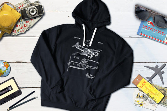 Vintage Airplane WWII Blueprint Airplane Hooded Sweatshirt-Hooded Sweatshirt-Yesteeyear