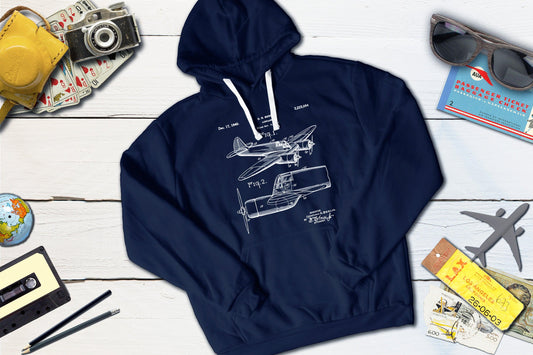 Vintage Airplane WWII Blueprint Airplane Hooded Sweatshirt-Hooded Sweatshirt-Yesteeyear
