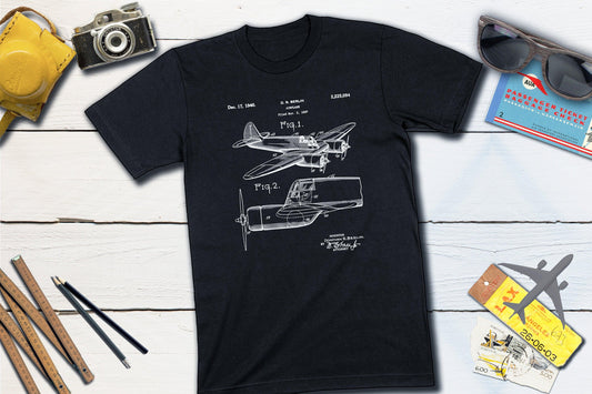 Vintage Airplane WWII Blueprint Airplane Shirt-Unisex T-shirt-Yesteeyear
