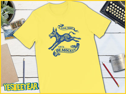 A Clean Sweep! Vote Democrat 1968 Vintage Political Campaign Button-Unisex T-shirt-Yesteeyear