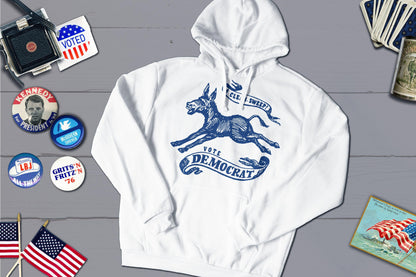 A Clean Sweep! Vote Democrat 1968 Vintage Political Campaign Button-Hooded Sweatshirt-Yesteeyear