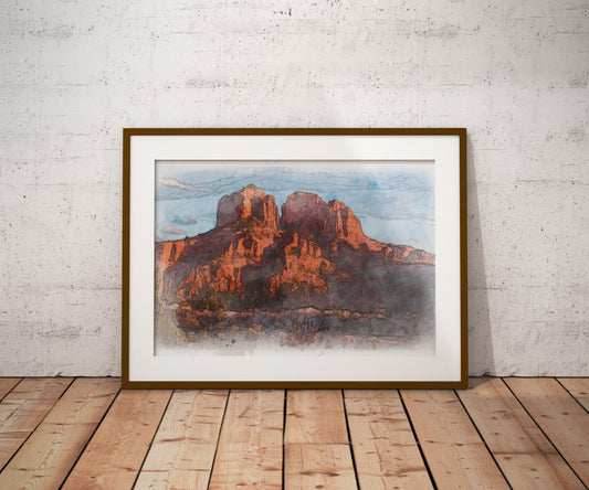 Cathedral Rock Arizona Watercolor Poster-Poster-Yesteeyear