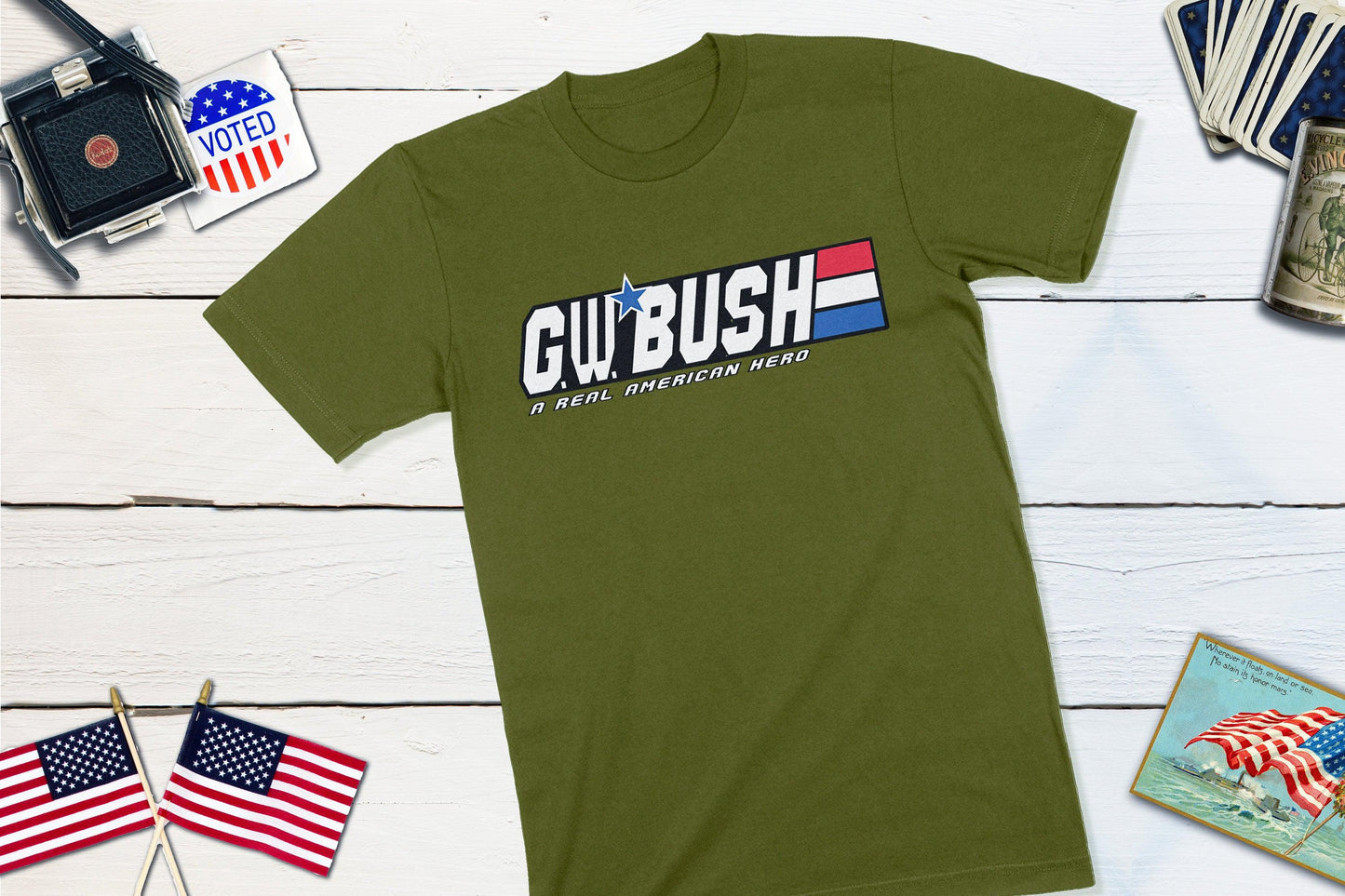 G.W. Bush - A Real American Hero - US President George W Bush-Unisex T-shirt-Yesteeyear