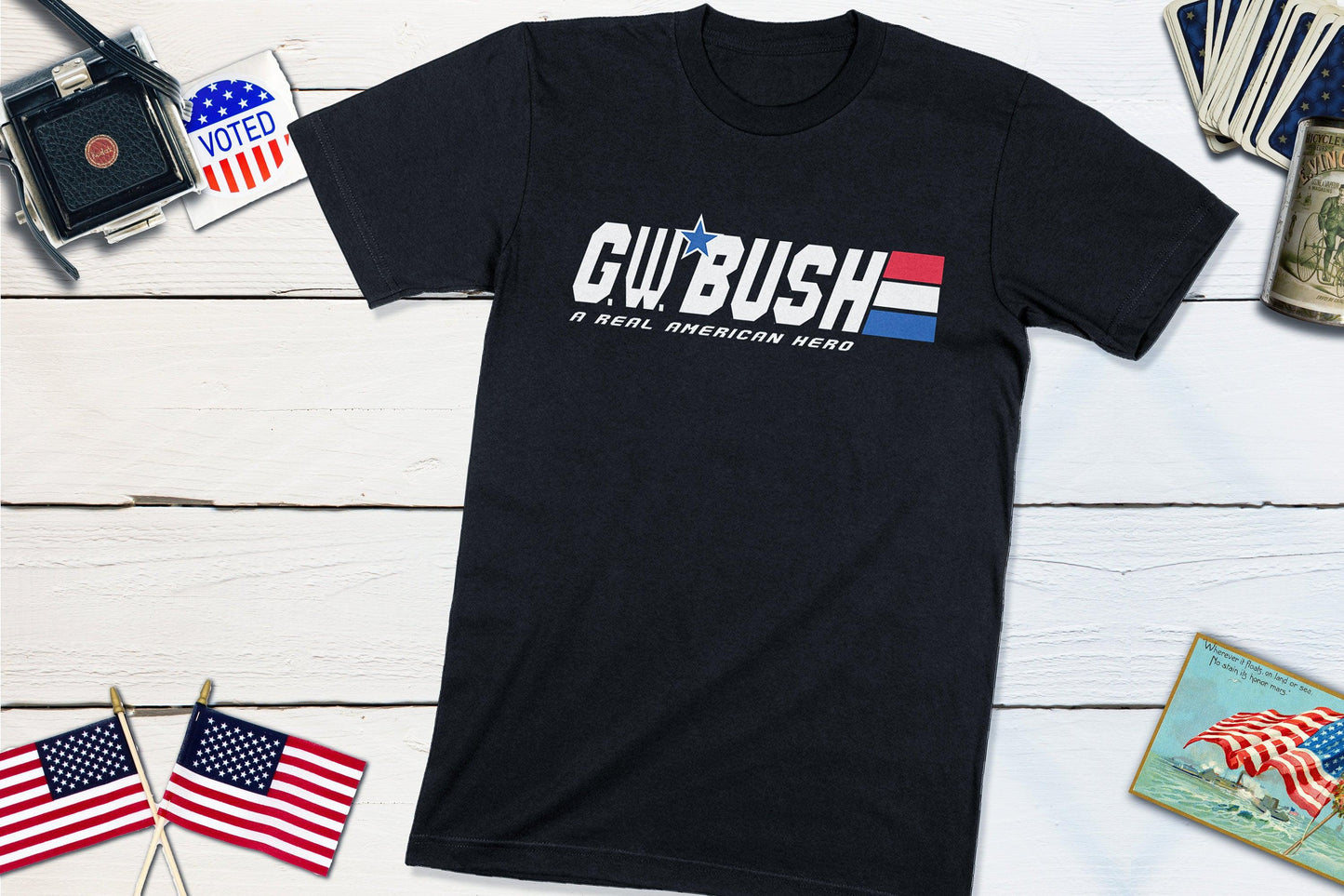 G.W. Bush - A Real American Hero - US President George W Bush-Unisex T-shirt-Yesteeyear