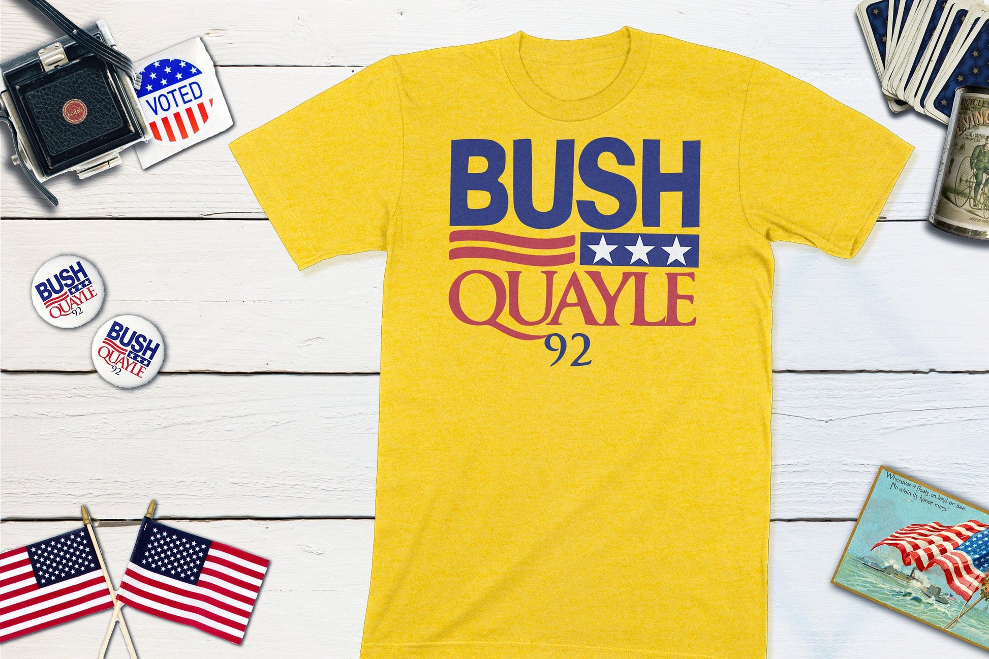 George Bush & Dan Quayle in 1992 Presidential Campaign Button-Unisex T-shirt-Yesteeyear
