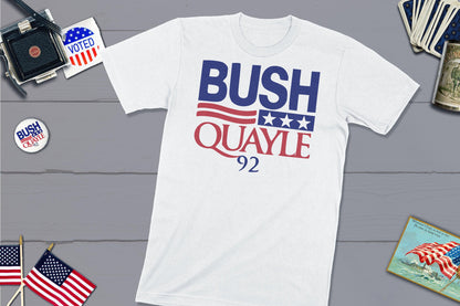 George Bush & Dan Quayle in 1992 Presidential Campaign Button-Unisex T-shirt-Yesteeyear