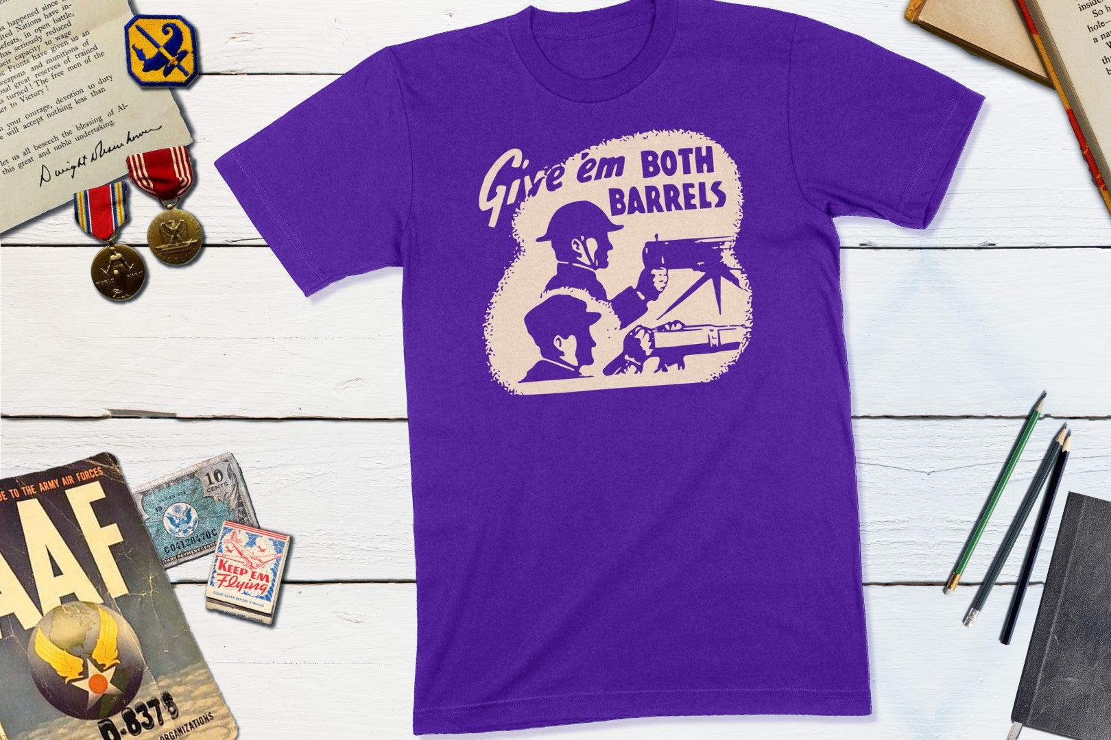 Give' Em Both Barrels WWII Vintage Matchbook-Unisex T-shirt-Yesteeyear