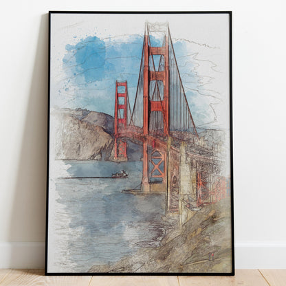Golden Gate Bridge San Francisco California Watercolor Poster-Poster-Yesteeyear