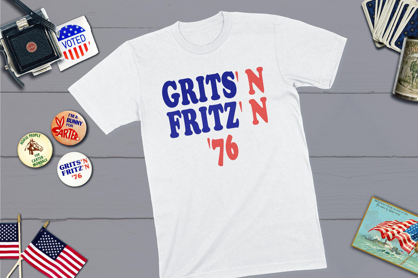Grits & Fritz - Jimmy Carter Presidential Campaign Button-Unisex T-shirt-Yesteeyear