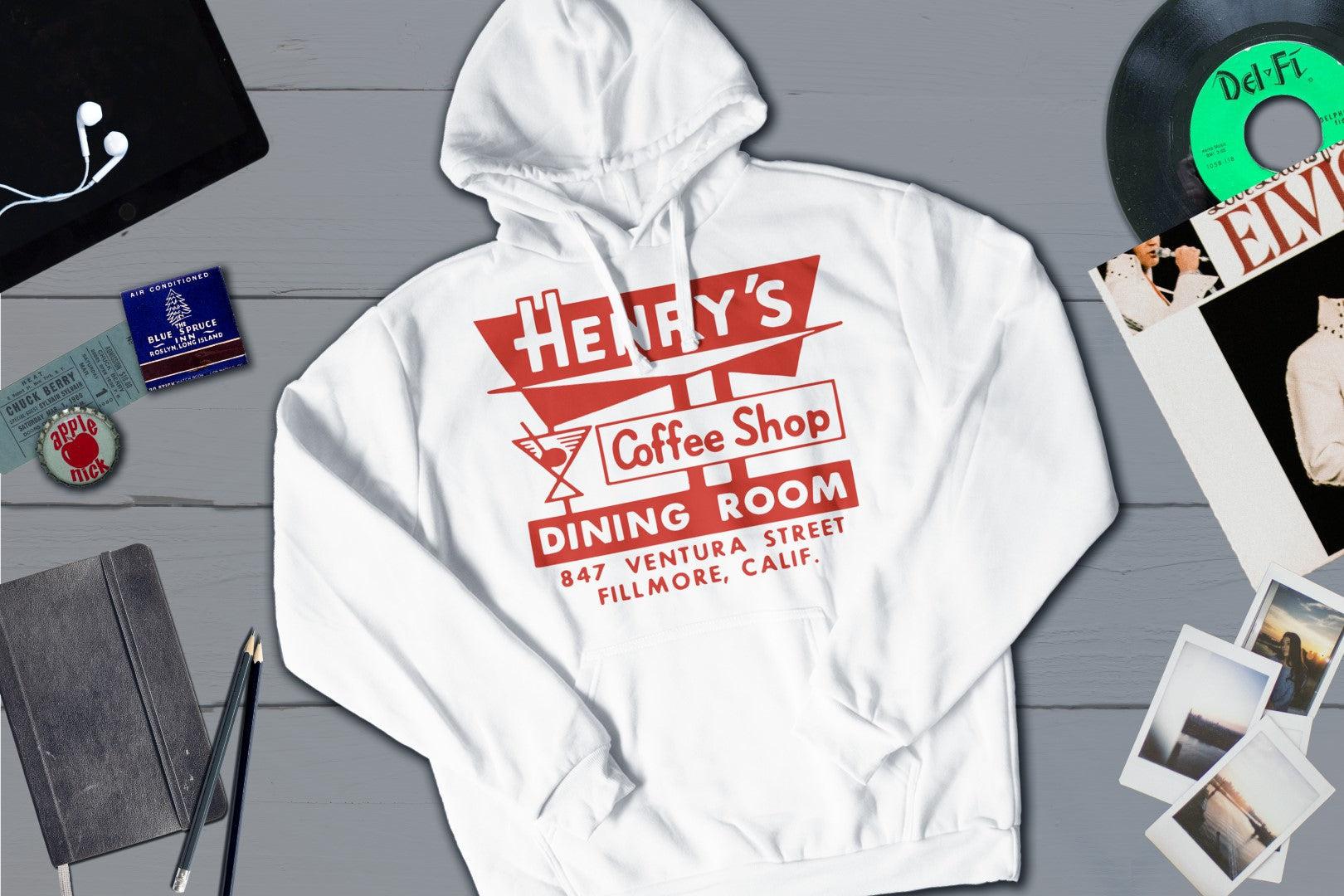 Henry's Coffee Shop Fillmore California Vintage Matchbook-Hooded Sweatshirt-Yesteeyear