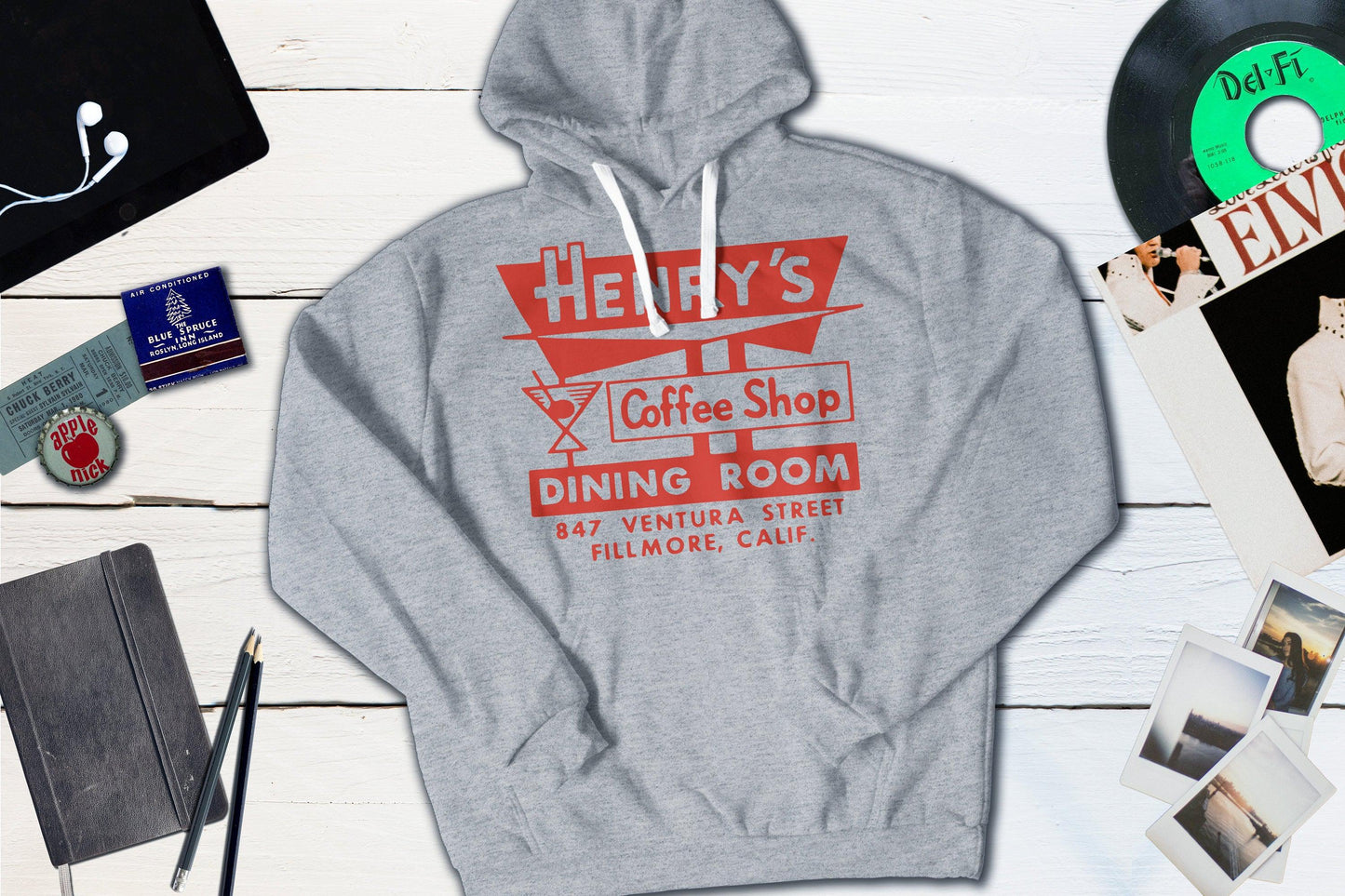 Henry's Coffee Shop Fillmore California Vintage Matchbook-Hooded Sweatshirt-Yesteeyear