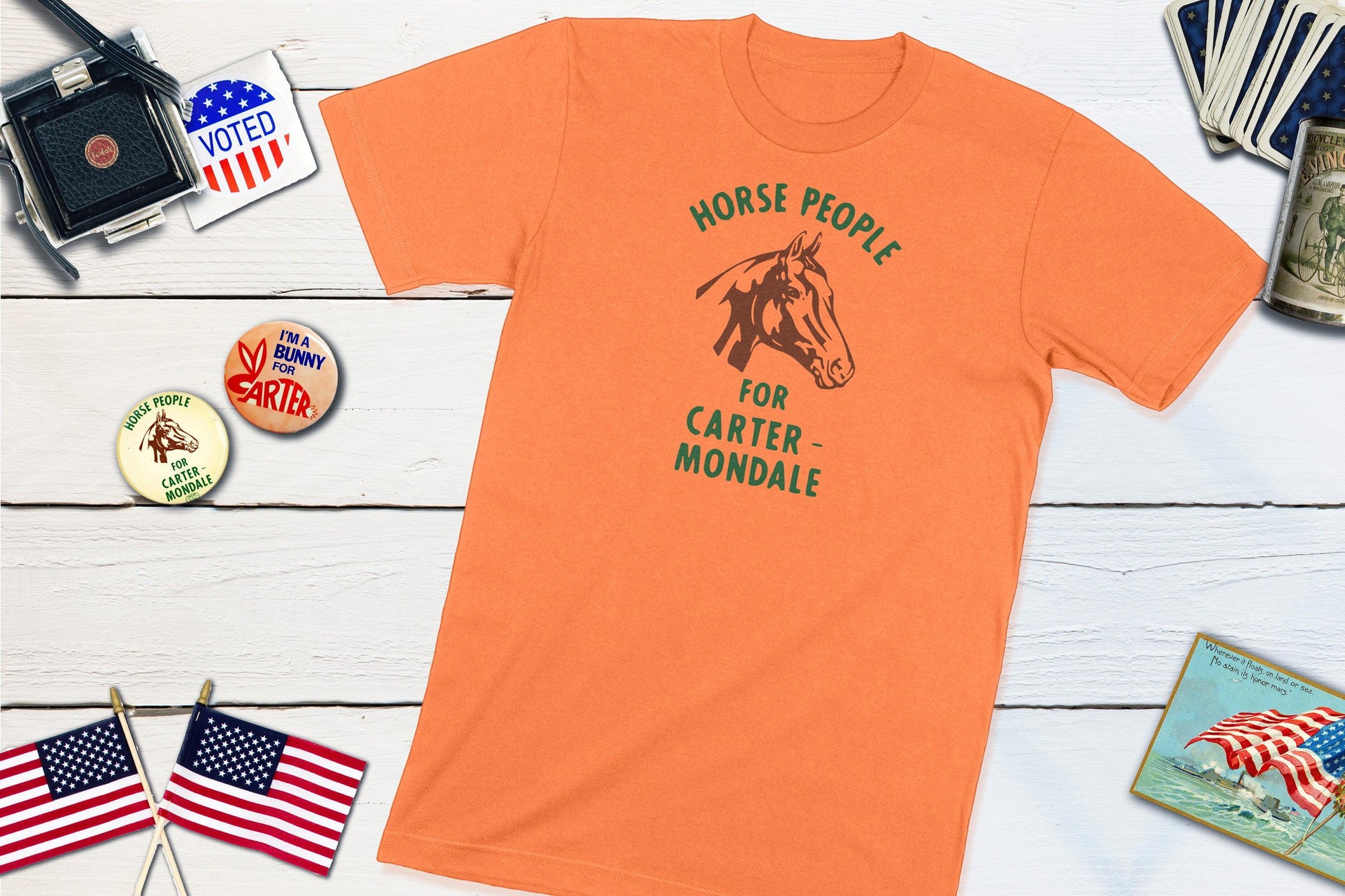Horse People For Carter & Mondale - Jimmy Carter Presidential Campaign Button-Unisex T-shirt-Yesteeyear