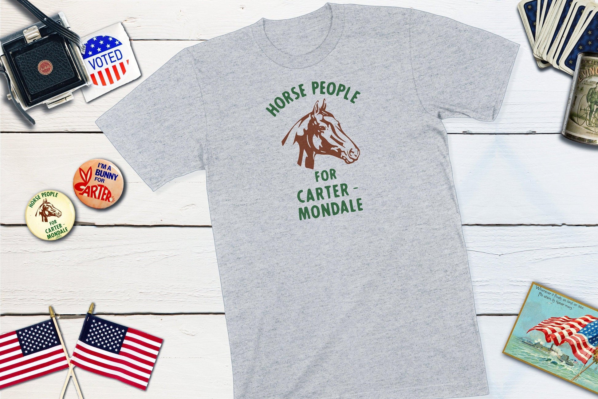 Horse People For Carter & Mondale - Jimmy Carter Presidential Campaign Button-Unisex T-shirt-Yesteeyear