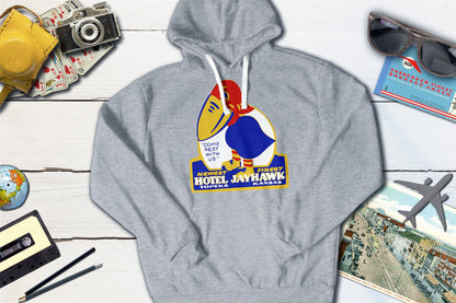 Hotel Jayhawk - Topeka Kansas Vintage Travel Sticker Hoodie-Hooded Sweatshirt-Yesteeyear