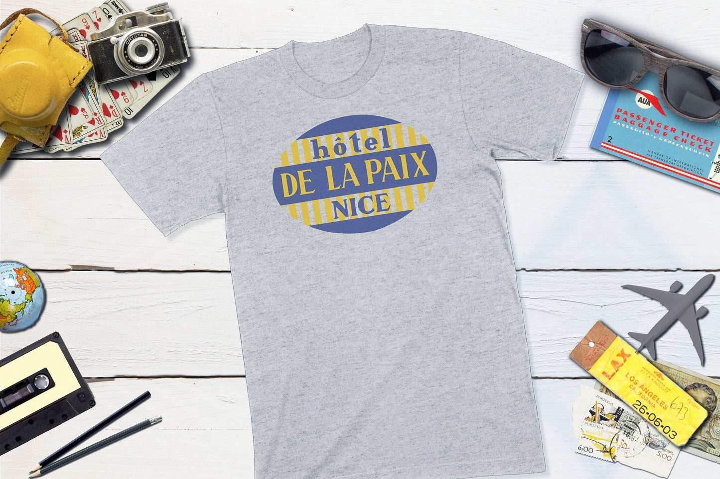 Hotel de la Paix Nice France Vintage Travel Sticker-Unisex T-shirt-Yesteeyear