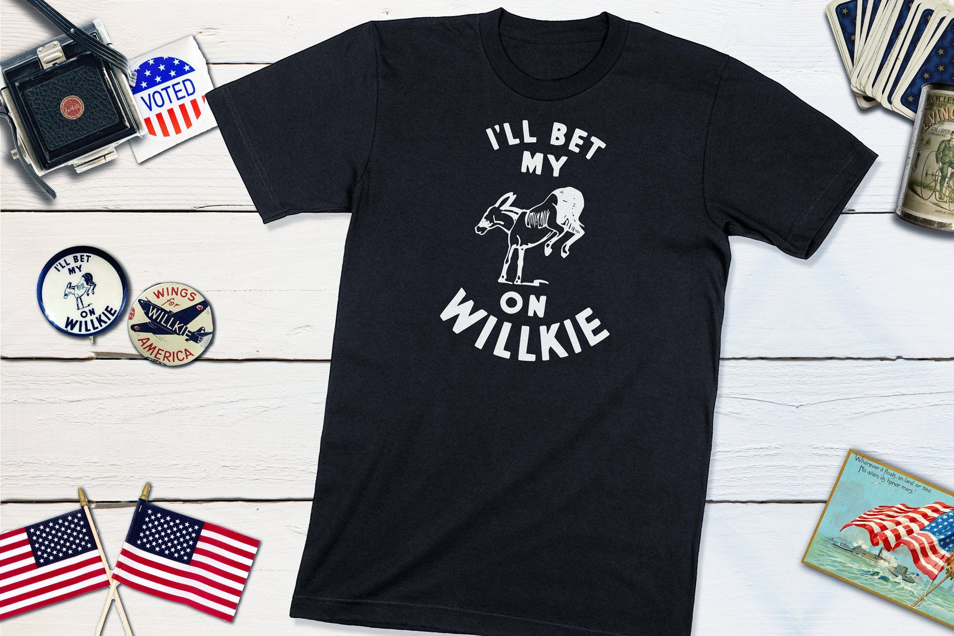 I'll Bet My Ass On Willkie Political Campaign For Wendell Willkie-Unisex T-shirt-Yesteeyear