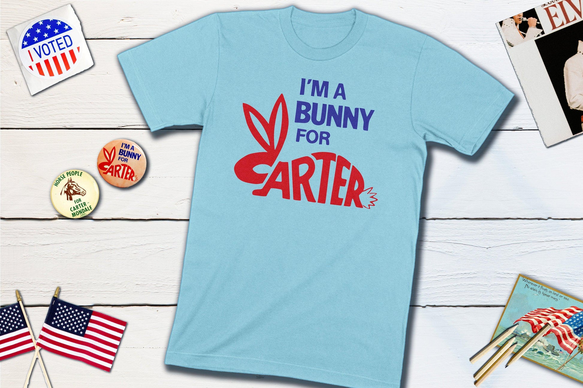 I'm A Bunny For Carter - Vintage Jimmy Carter Campaign Button Shirt-Unisex T-shirt-Yesteeyear