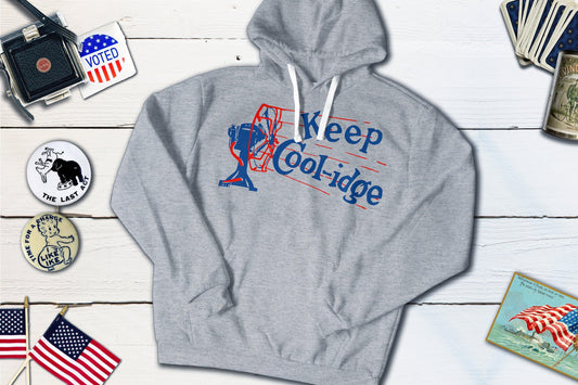 Keep Cool-idge - Calvin Coolidge Political Campaign Button-Hooded Sweatshirt-Yesteeyear