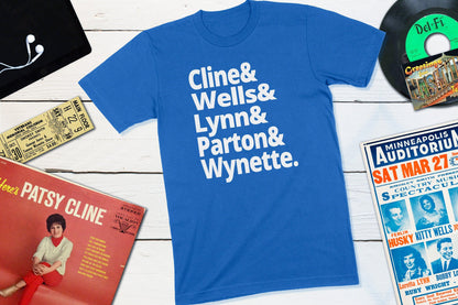 Legends of Country Music - Cline, Wells, Lynn, Parton, Wynette-Unisex T-shirt-Yesteeyear