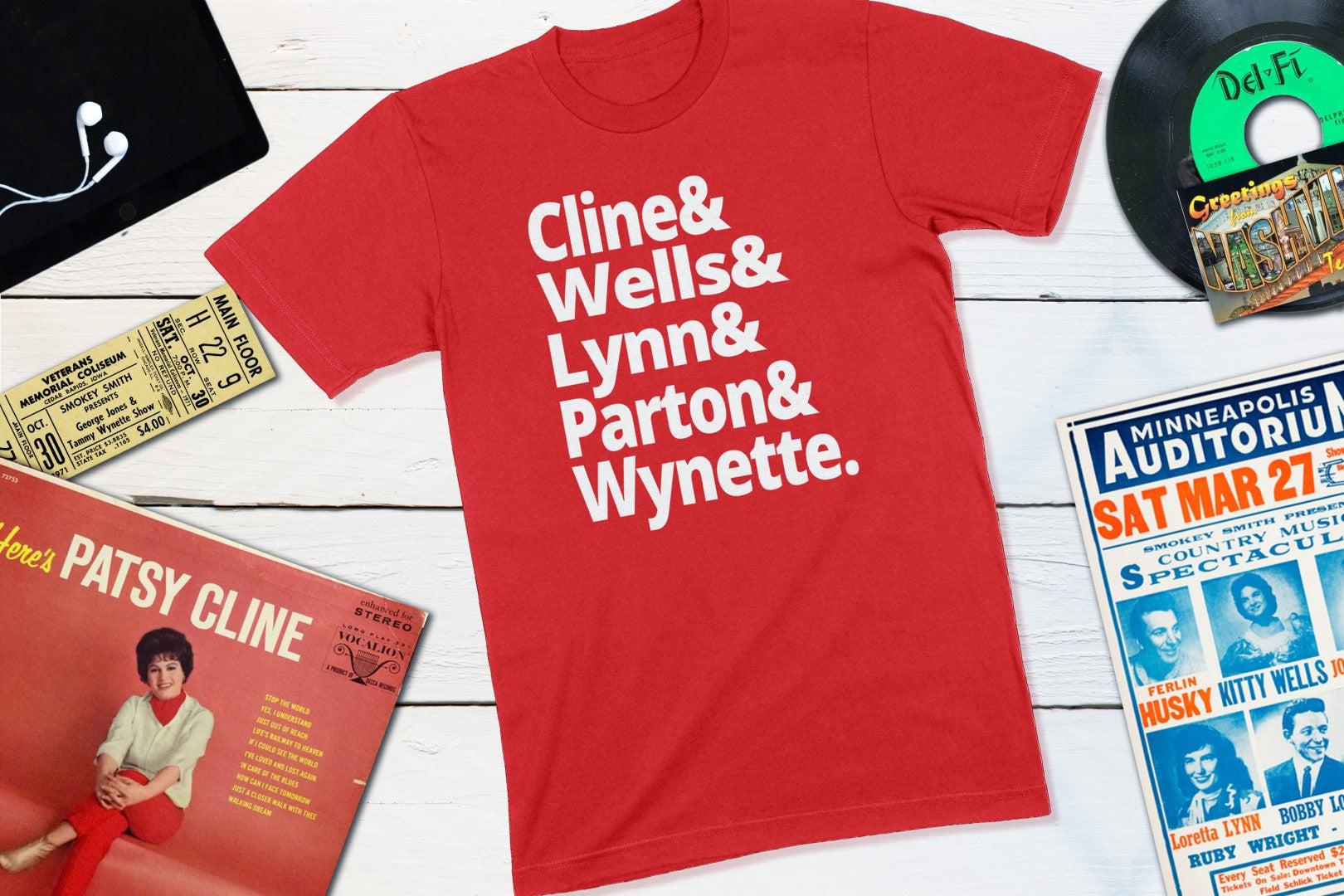Legends of Country Music - Cline, Wells, Lynn, Parton, Wynette-Unisex T-shirt-Yesteeyear