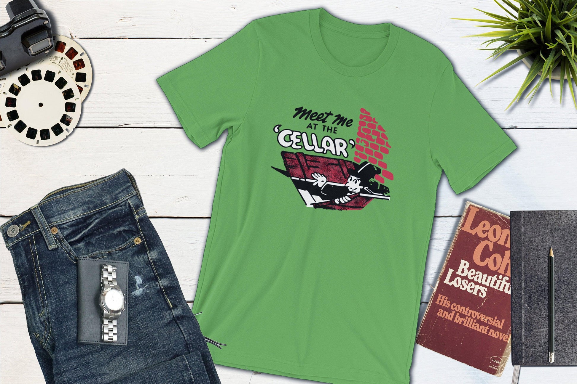 Meet Me At The Cellar Cocktail Lounge Vintage Matchbook-Unisex T-shirt-Yesteeyear