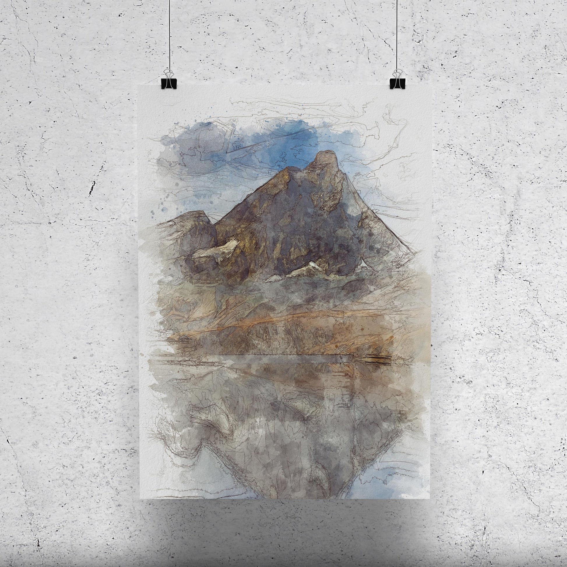 Mount Cervino Italy Watercolor Poster-Poster-Yesteeyear