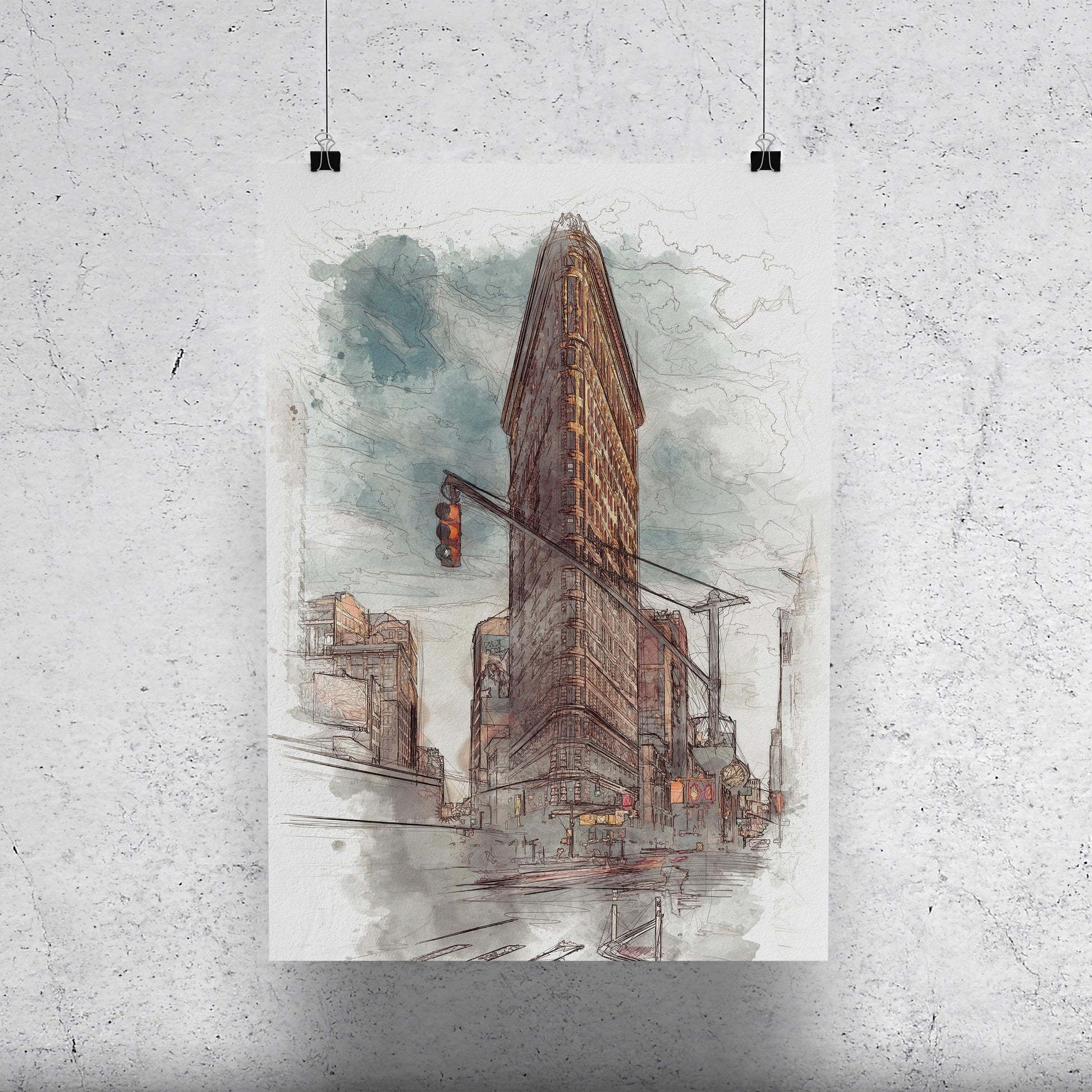 New York City Flatiron Building Watercolor Poster-Poster-Yesteeyear