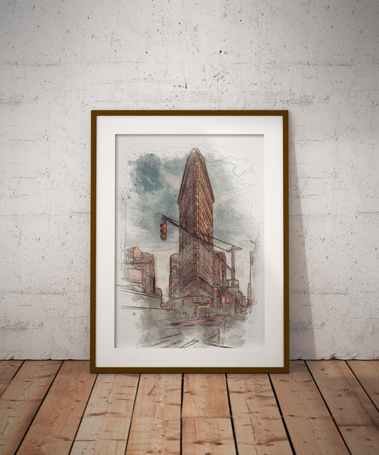 New York City Flatiron Building Watercolor Poster-Poster-Yesteeyear