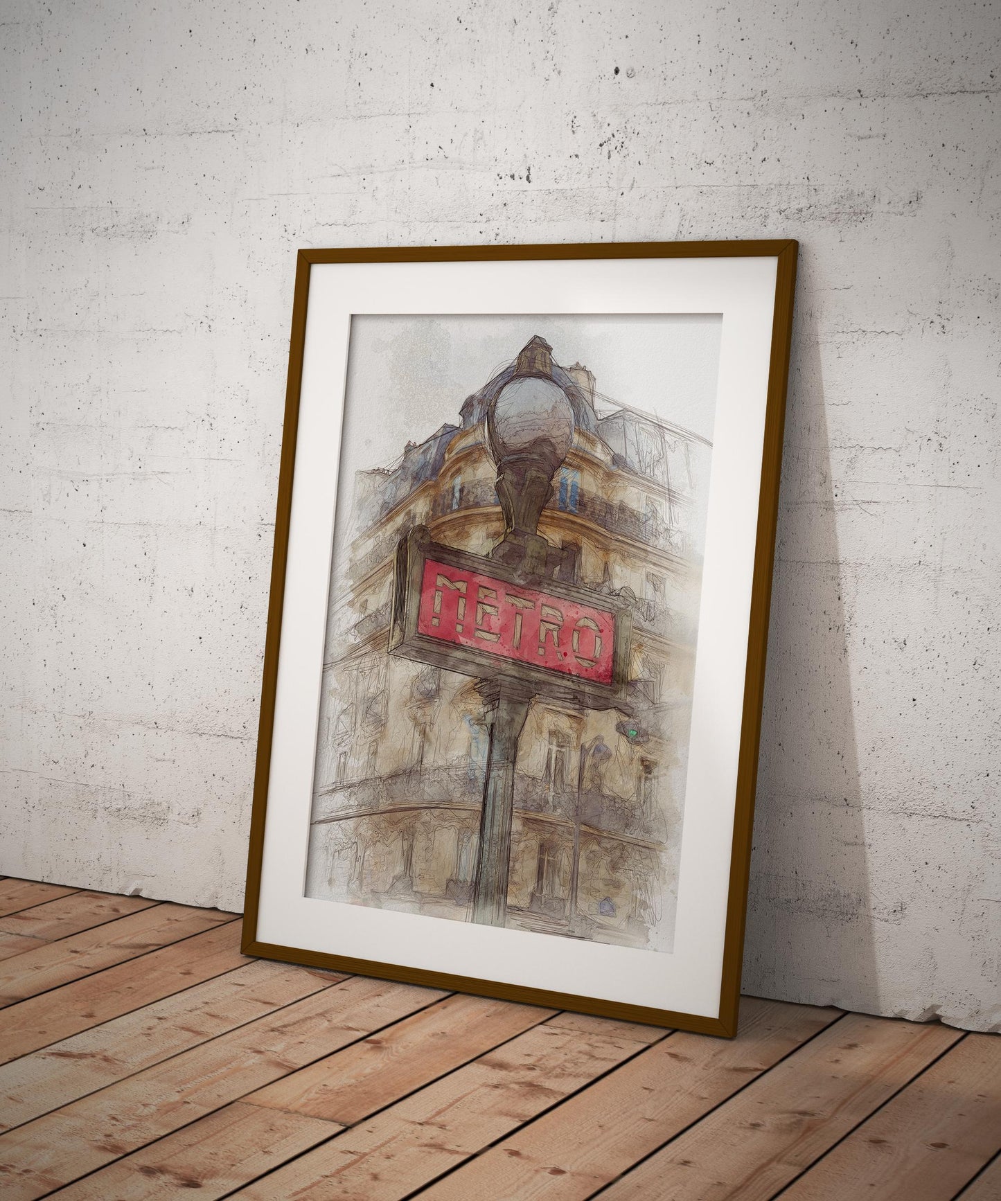 Paris Metro Sign Watercolor Poster-Poster-Yesteeyear