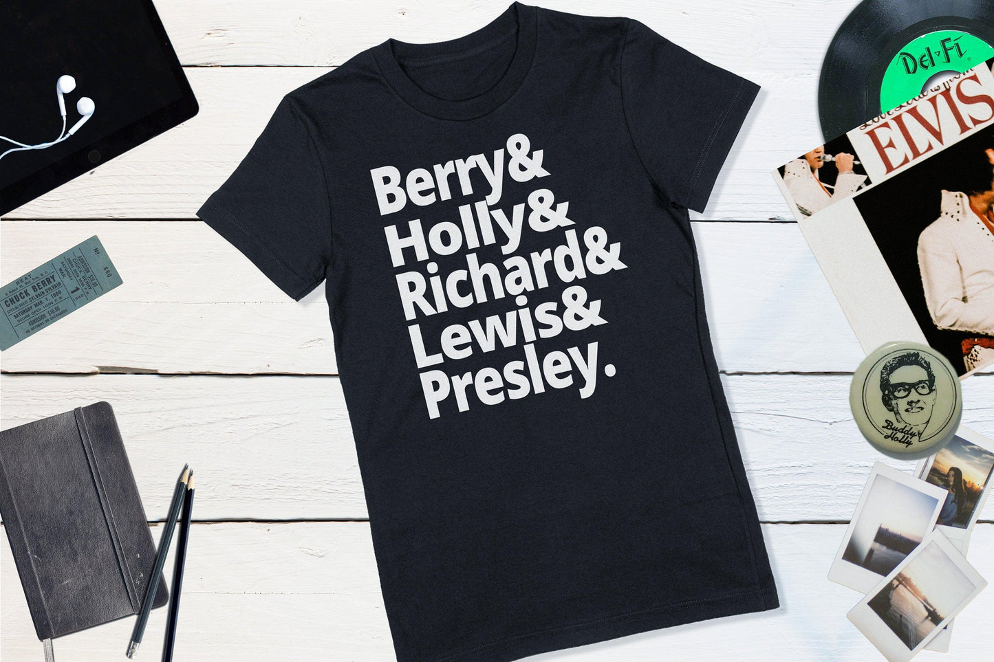Rock N Roll Pioneers - Berry, Holly, Richard, Lewis, Presley-Women's T-shirt-Yesteeyear