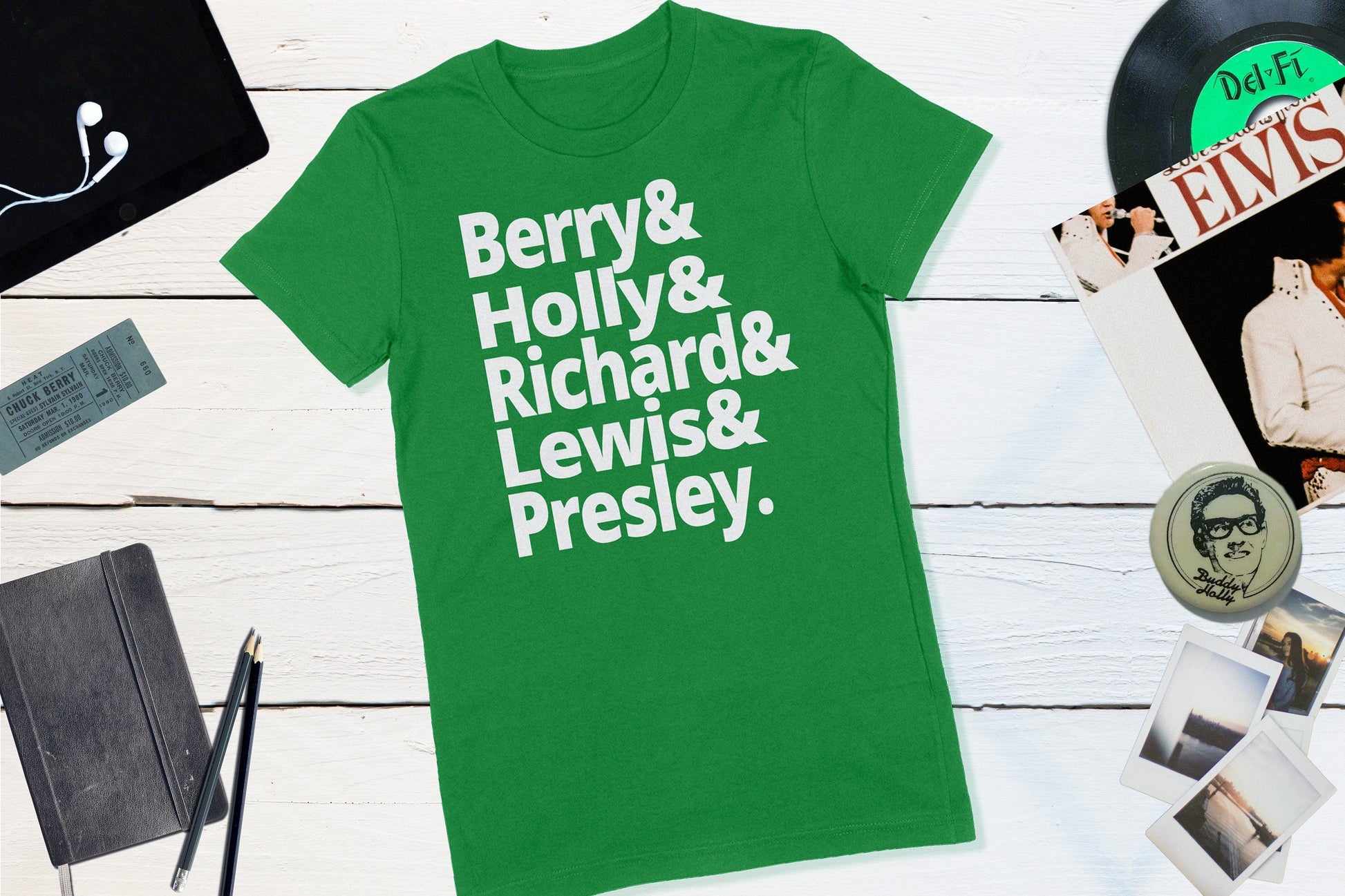 Rock N Roll Pioneers - Berry, Holly, Richard, Lewis, Presley-Women's T-shirt-Yesteeyear