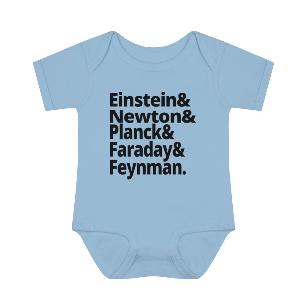 Science Baby Bodysuit Greatest Physicists in History - Einstein Newton Planck Faraday Feynman Physics Infant Bodysuit-Kids clothes-Yesteeyear