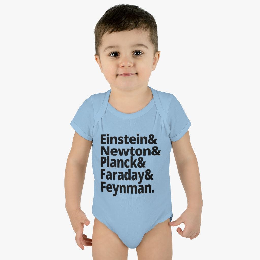 Science Baby Bodysuit Greatest Physicists in History - Einstein Newton Planck Faraday Feynman Physics Infant Bodysuit-Kids clothes-Yesteeyear