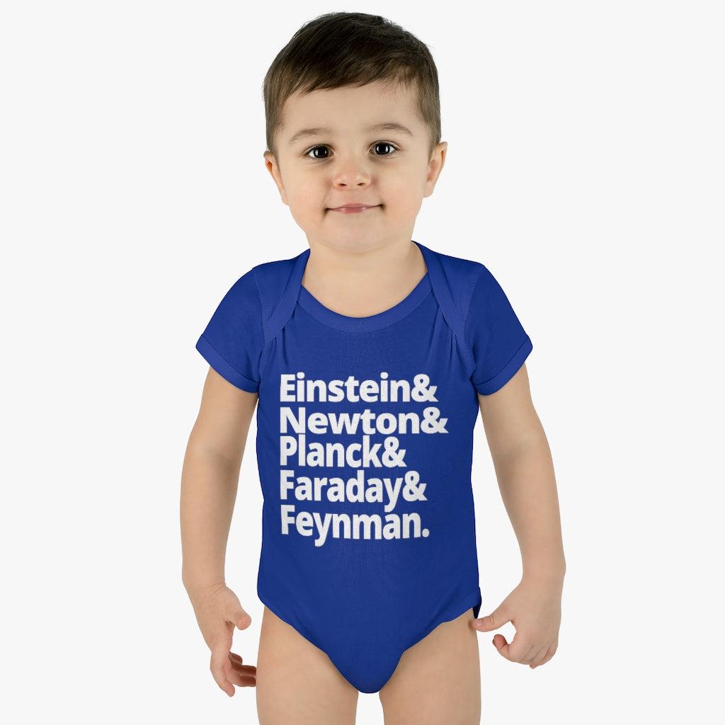 Science Baby Bodysuit Greatest Physicists in History - Einstein Newton Planck Faraday Feynman Physics Infant Bodysuit-Kids clothes-Yesteeyear