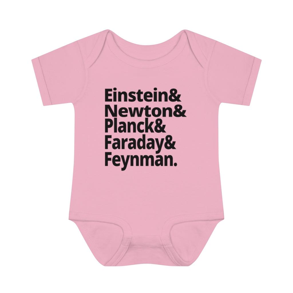 Science Baby Bodysuit Greatest Physicists in History - Einstein Newton Planck Faraday Feynman Physics Infant Bodysuit-Kids clothes-Yesteeyear