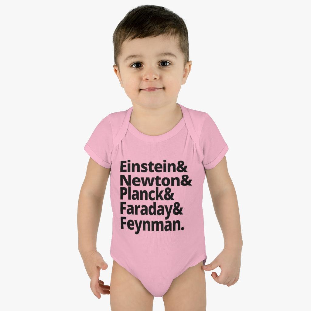 Science Baby Bodysuit Greatest Physicists in History - Einstein Newton Planck Faraday Feynman Physics Infant Bodysuit-Kids clothes-Yesteeyear