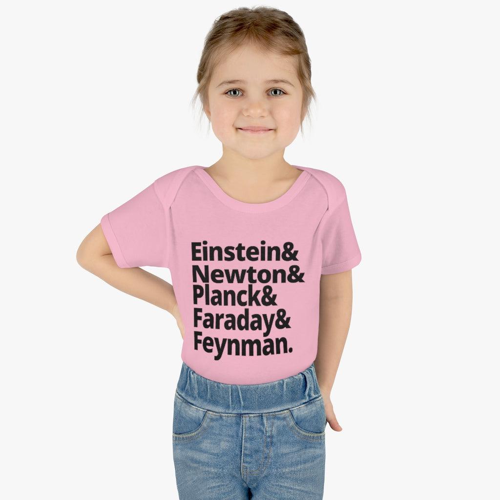 Science Baby Bodysuit Greatest Physicists in History - Einstein Newton Planck Faraday Feynman Physics Infant Bodysuit-Kids clothes-Yesteeyear