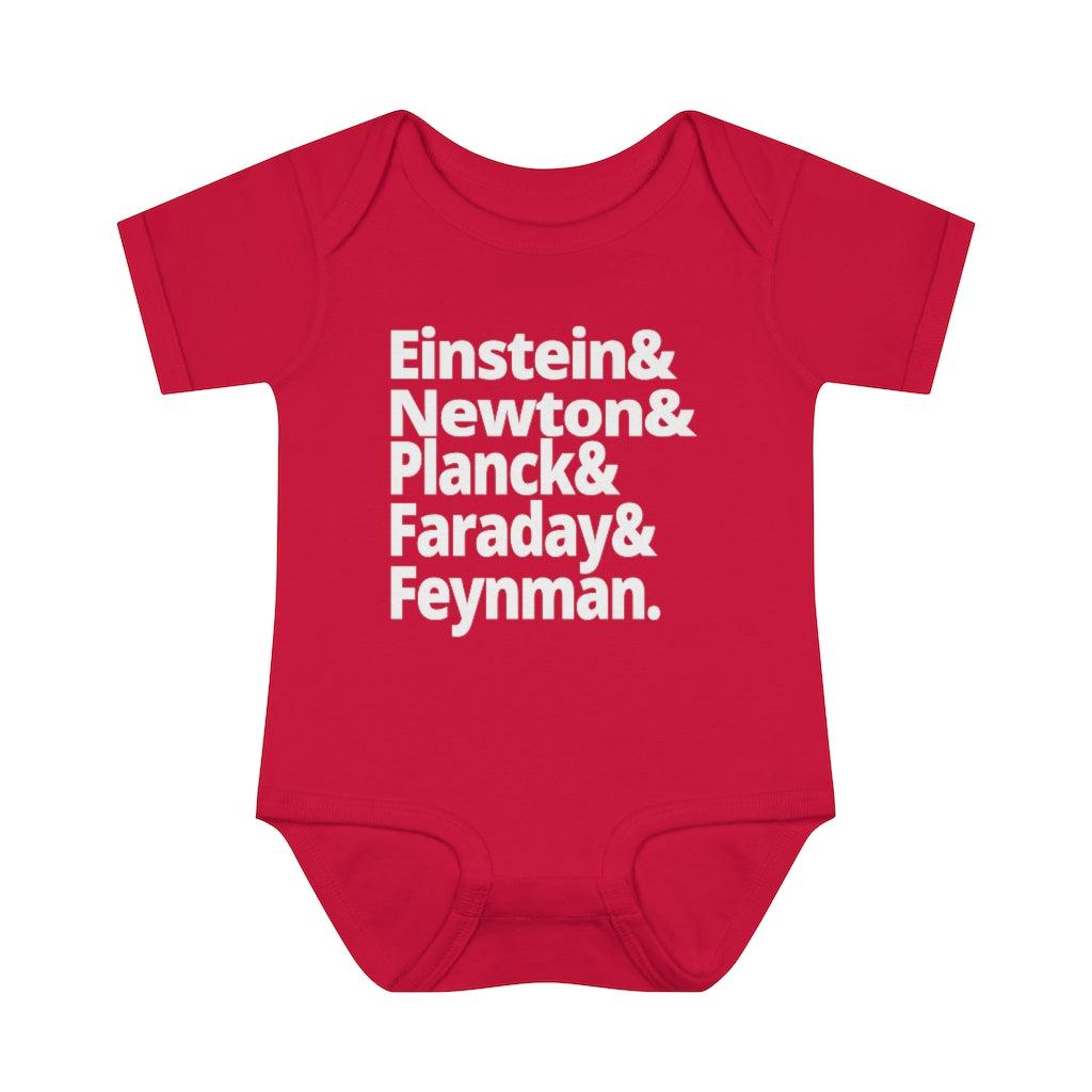 Science Baby Bodysuit Greatest Physicists in History - Einstein Newton Planck Faraday Feynman Physics Infant Bodysuit-Kids clothes-Yesteeyear