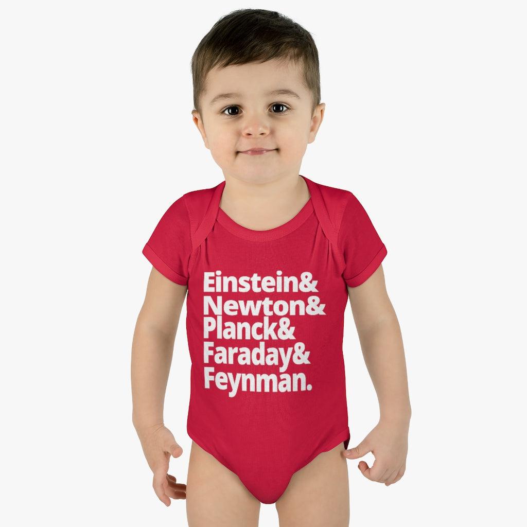 Science Baby Bodysuit Greatest Physicists in History - Einstein Newton Planck Faraday Feynman Physics Infant Bodysuit-Kids clothes-Yesteeyear