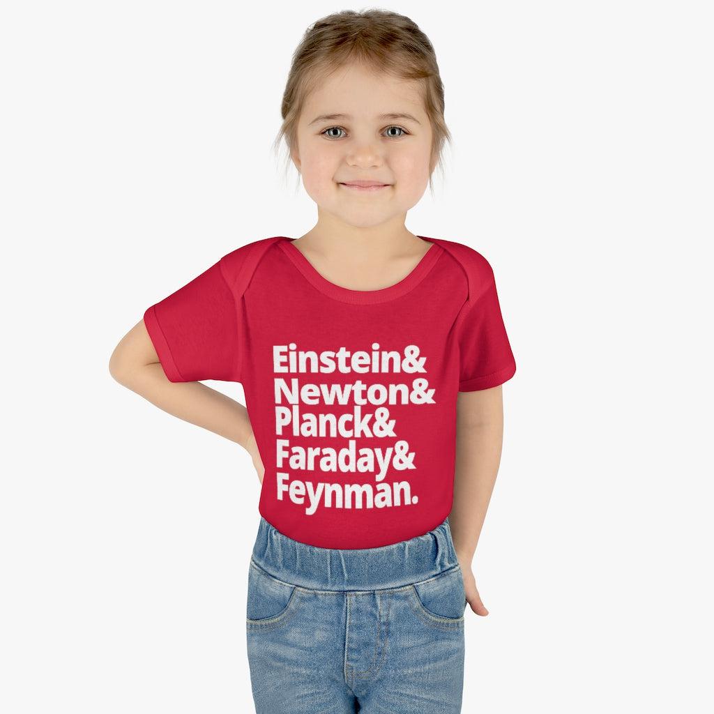 Science Baby Bodysuit Greatest Physicists in History - Einstein Newton Planck Faraday Feynman Physics Infant Bodysuit-Kids clothes-Yesteeyear