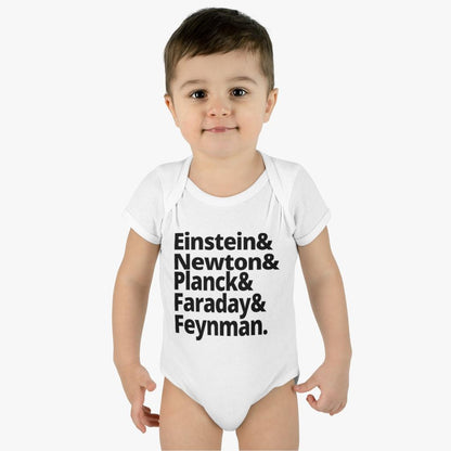 Science Baby Bodysuit Greatest Physicists in History - Einstein Newton Planck Faraday Feynman Physics Infant Bodysuit-Kids clothes-Yesteeyear