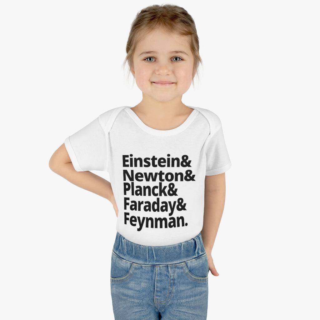 Science Baby Bodysuit Greatest Physicists in History - Einstein Newton Planck Faraday Feynman Physics Infant Bodysuit-Kids clothes-Yesteeyear