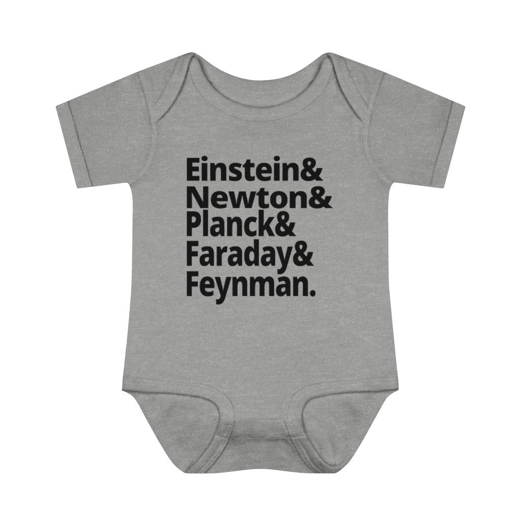 Science Baby Bodysuit Greatest Physicists in History - Einstein Newton Planck Faraday Feynman Physics Infant Bodysuit-Kids clothes-Yesteeyear