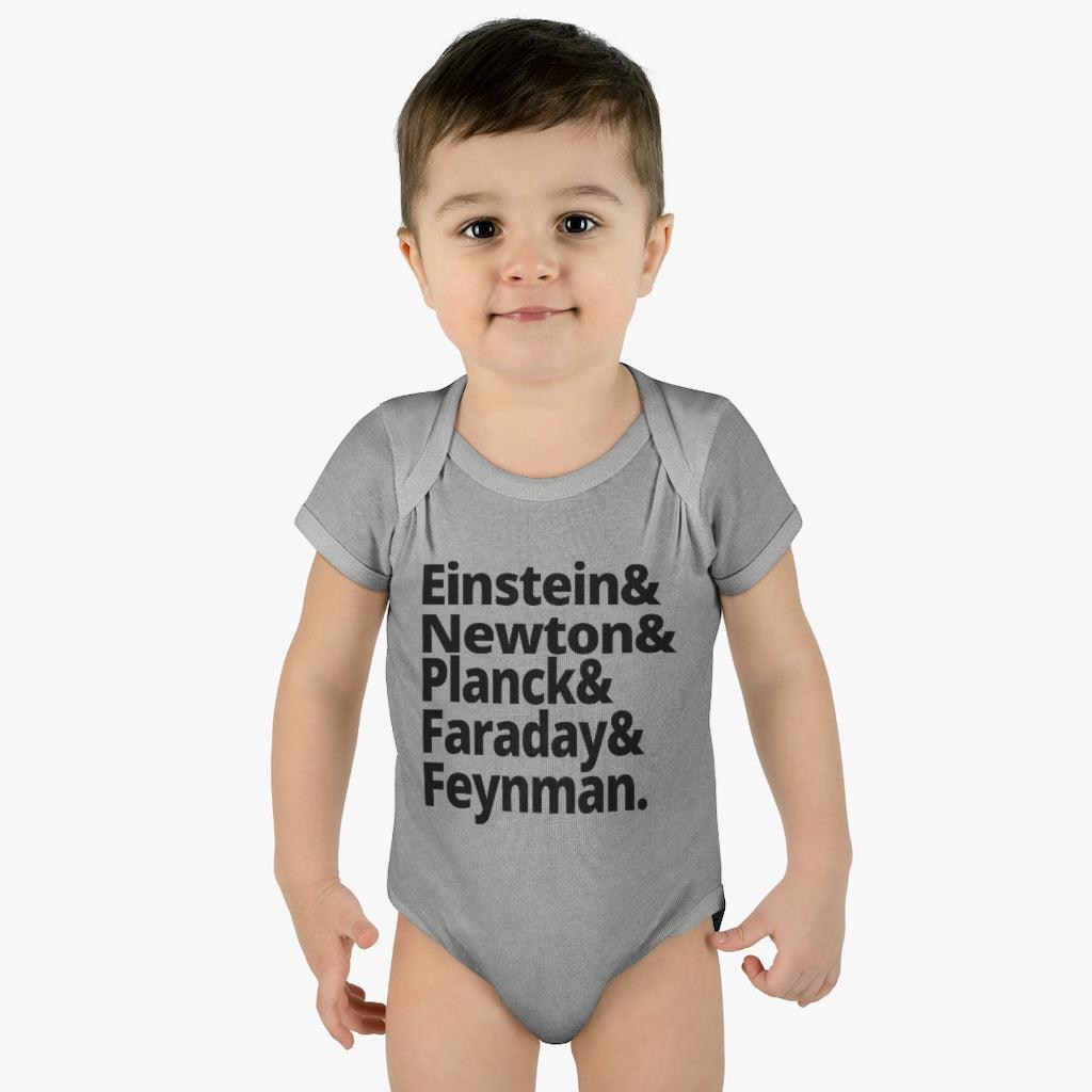 Science Baby Bodysuit Greatest Physicists in History - Einstein Newton Planck Faraday Feynman Physics Infant Bodysuit-Kids clothes-Yesteeyear