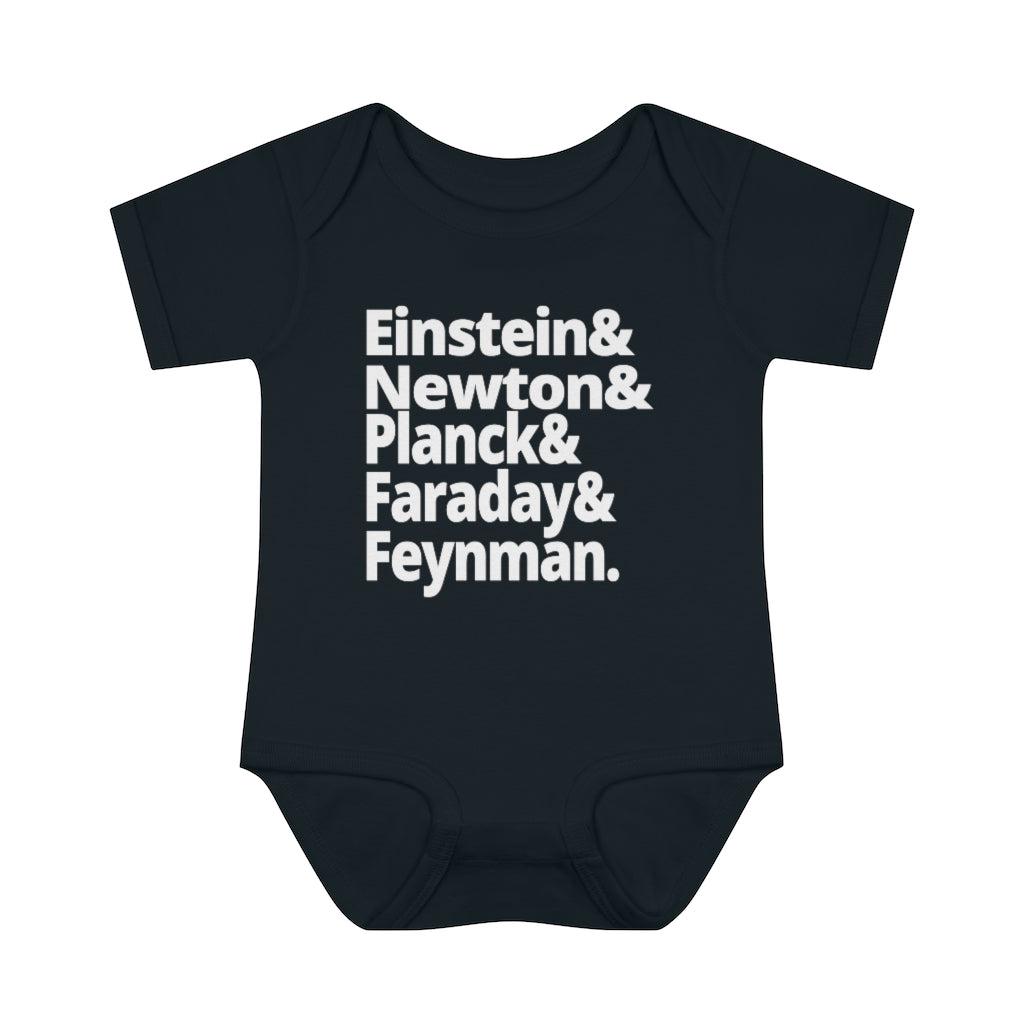 Science Baby Bodysuit Greatest Physicists in History - Einstein Newton Planck Faraday Feynman Physics Infant Bodysuit-Kids clothes-Yesteeyear