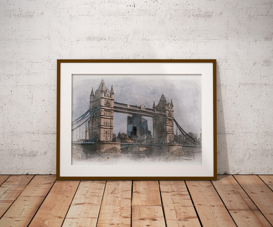 Tower Bridge London England Watercolor Poster-Poster-Yesteeyear