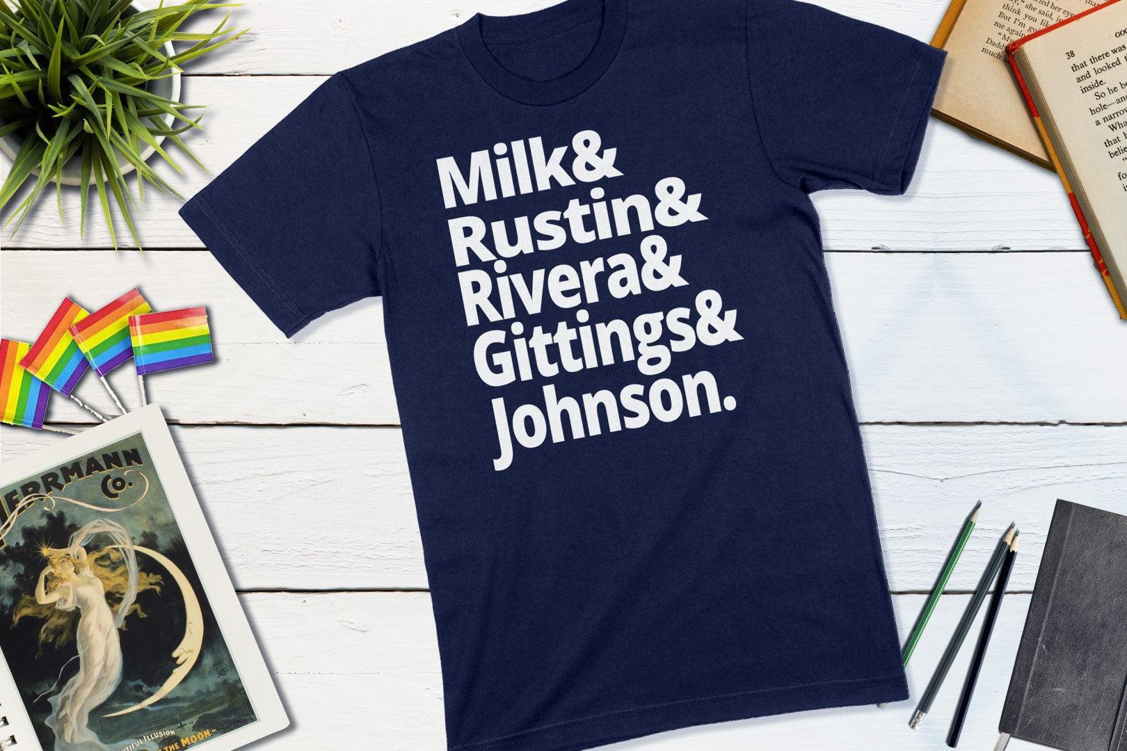 US Gay Right's Activists - LGBT History - Milk, Rustin, Rivera, Gittings, Johnson-Unisex T-shirt-Yesteeyear
